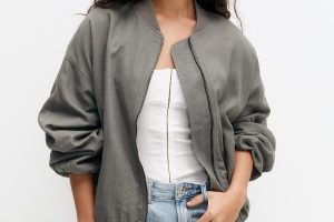 FLOWING LINEN BLEND BOMBER JACKET