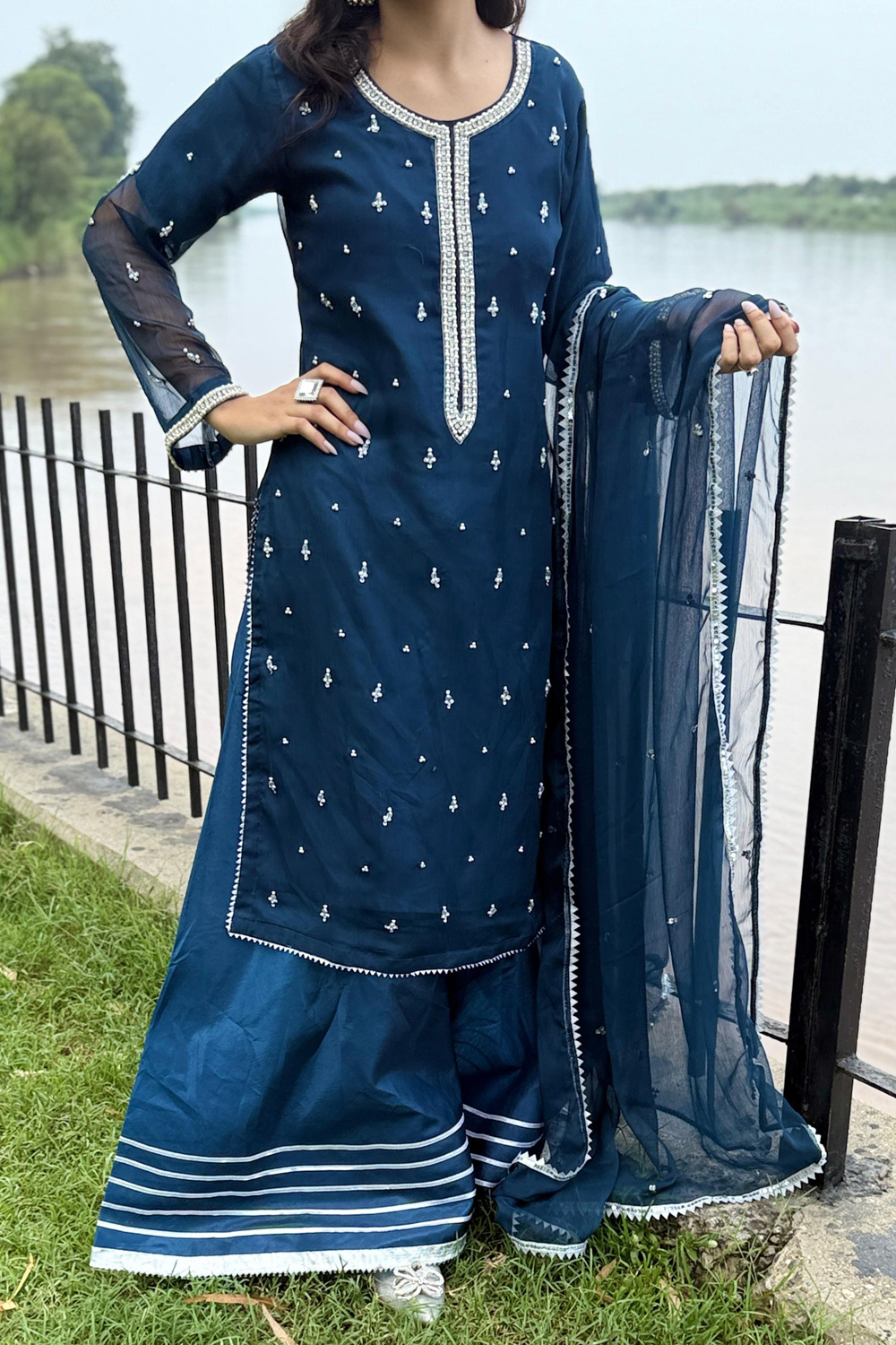 Embroidered Organza 3-Piece Suit Dress