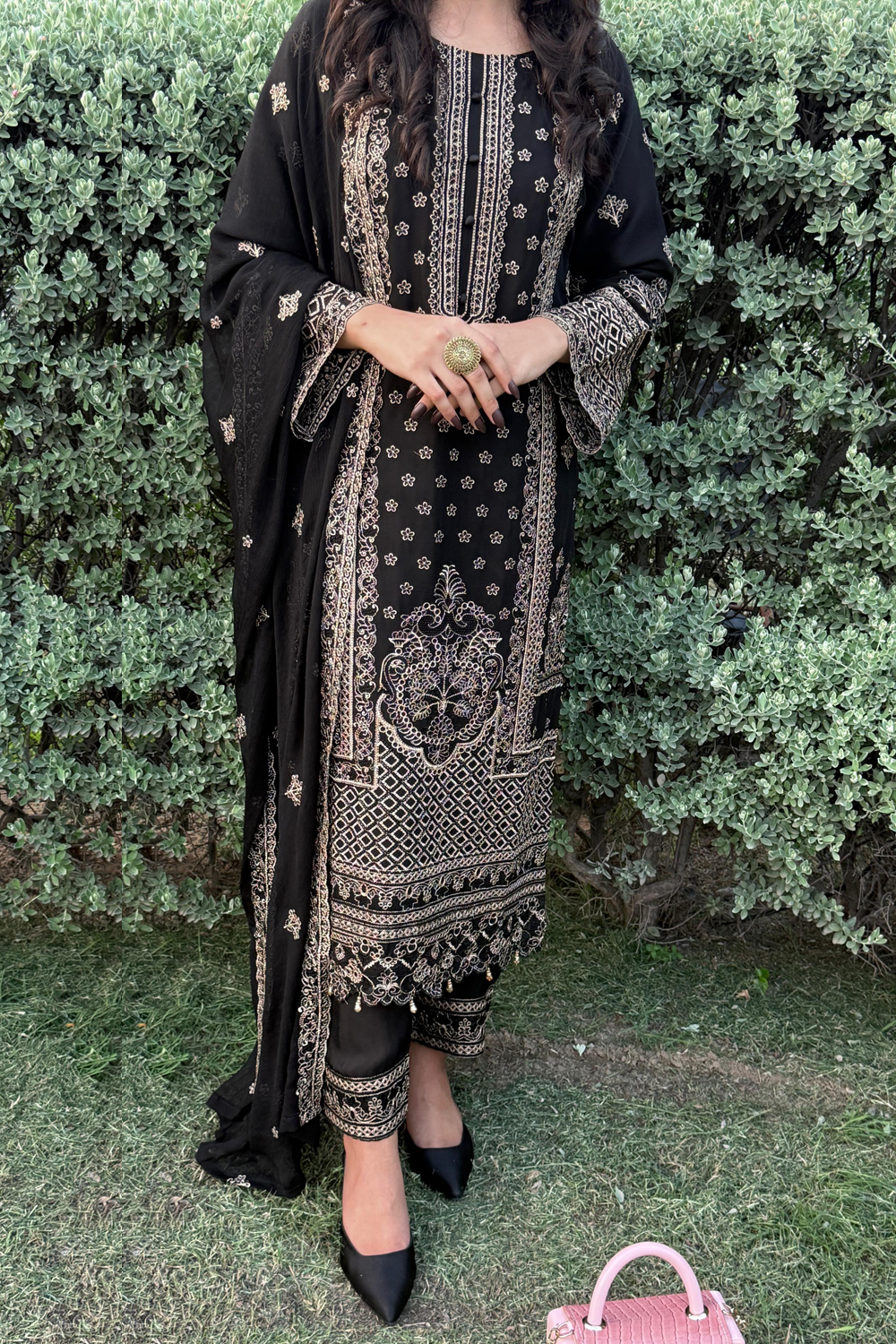 Embroidered Black Chiffon 3-Piece With Dupatta Dress