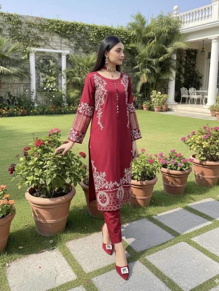 Luxury Chiffon Embroidered 3-Piece Dress - Image 3