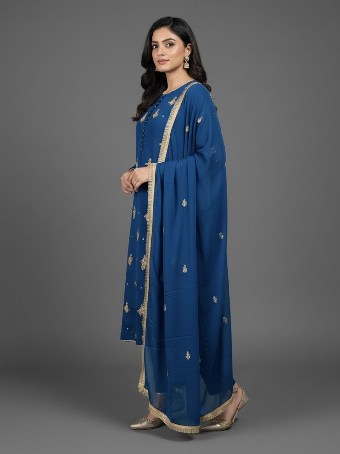 Embroidered Crinkle Chiffon 3-Piece Dress - Image 2