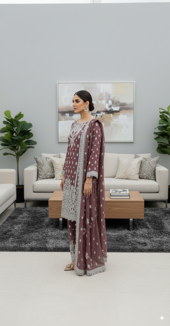 Embroidered Crinkle Chiffon 3-Piece - Image 2
