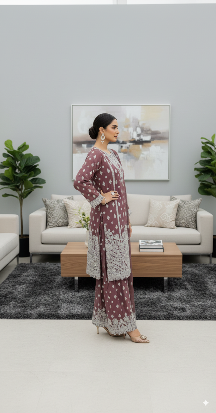 Embroidered Crinkle Chiffon 3-Piece - Image 3