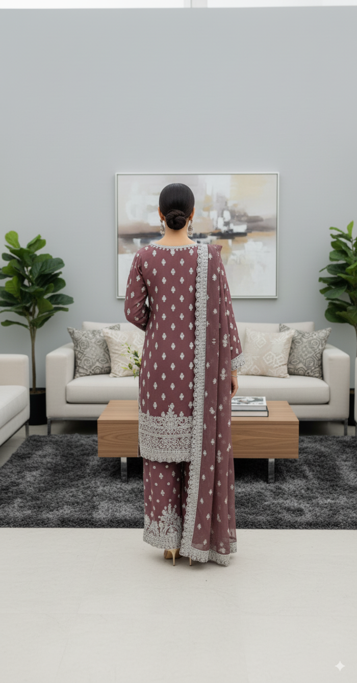 Embroidered Crinkle Chiffon 3-Piece - Image 4