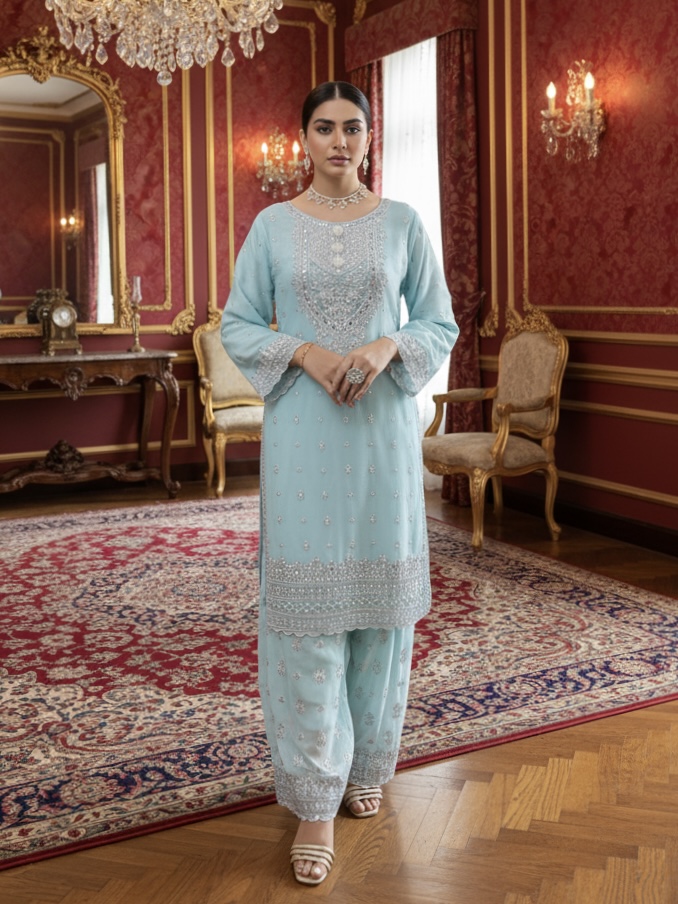 Embroidered Crinkle Chiffon 3-piece