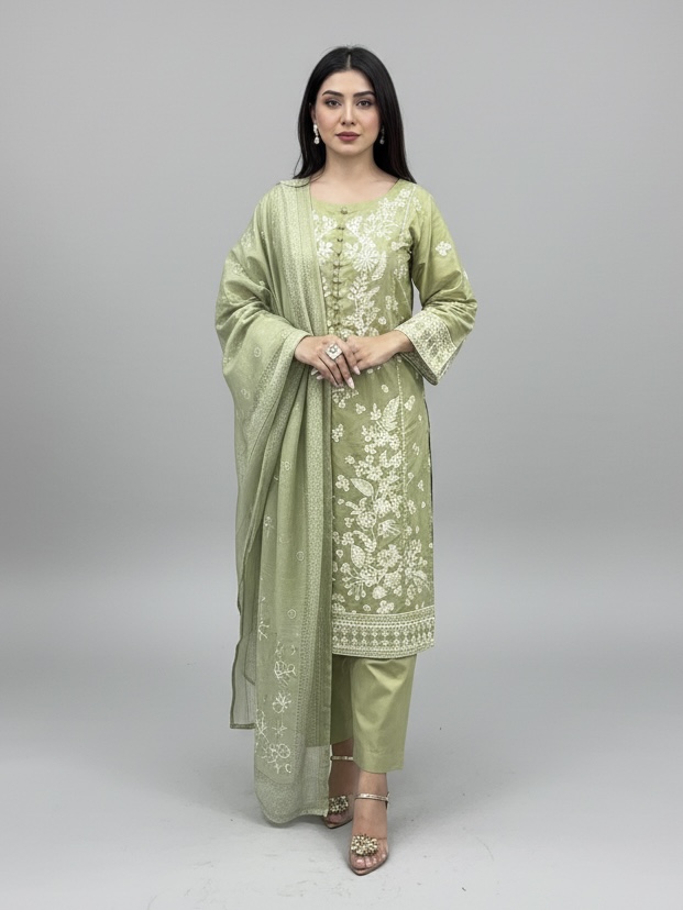 Floral Embroidered Cotton 3-Piece Dress
