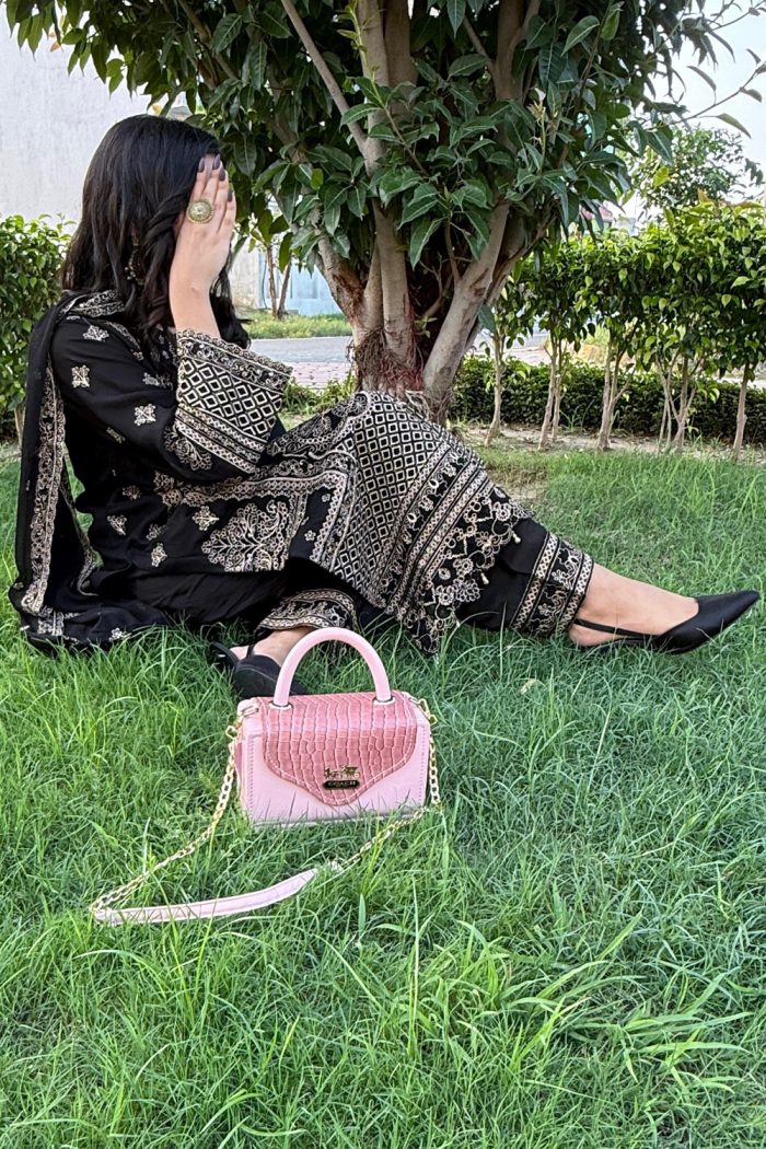 Embroidered Black Chiffon 3-Piece With Dupatta Dress - Image 5