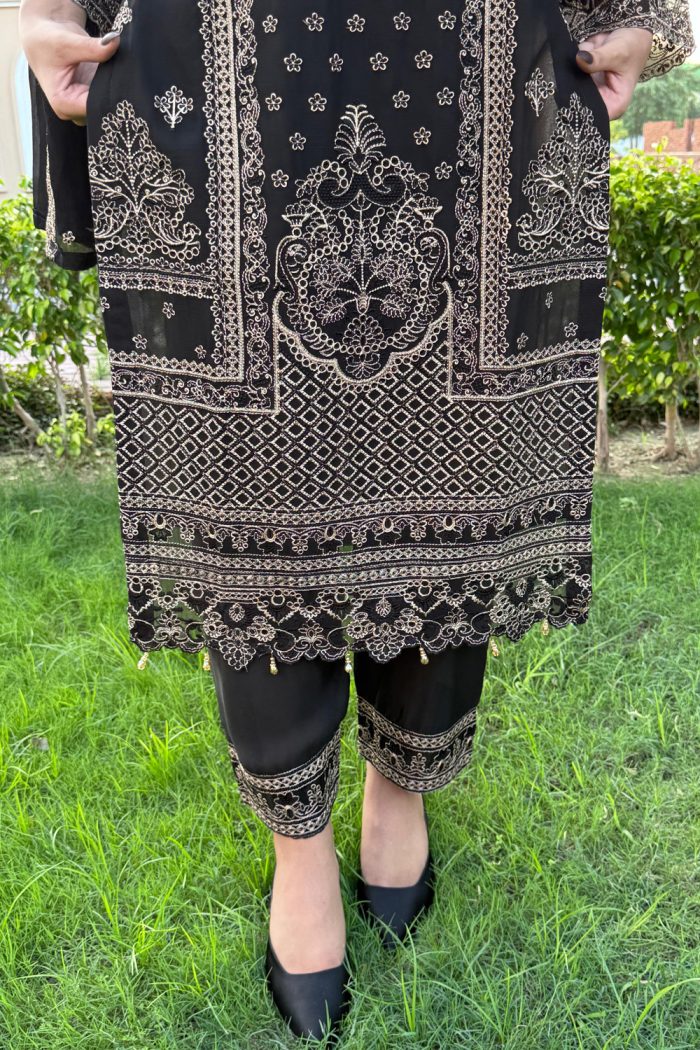 Embroidered Black Chiffon 3-Piece With Dupatta Dress - Image 3