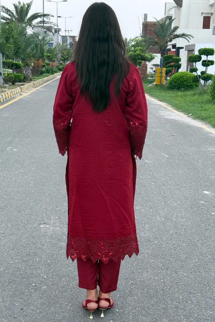 Luxury Embroidered Khaadi Masoori 3-Piece With Printed Dupatta Dress - Image 5