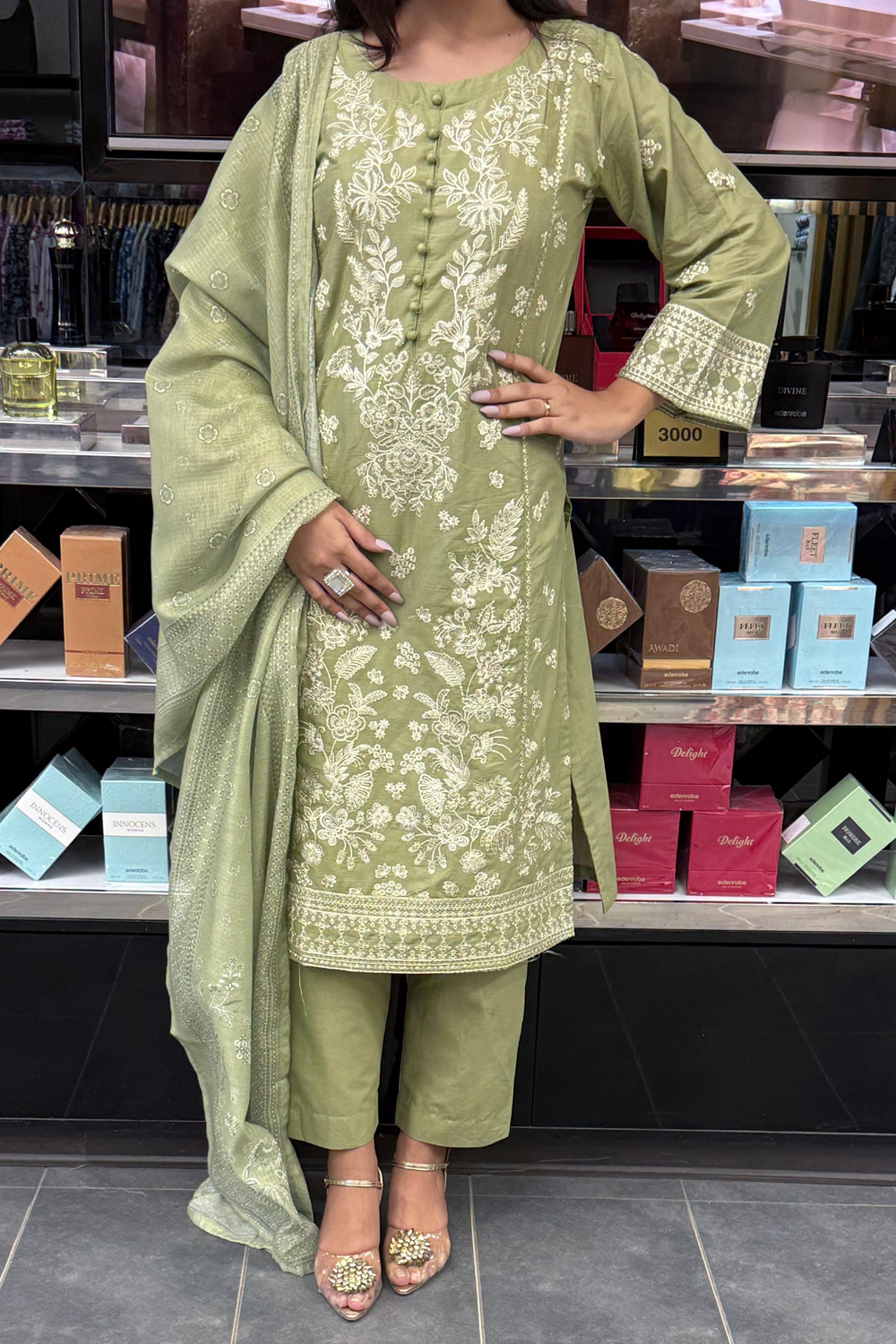 Floral Embroidered Cotton 3-Piece Dress