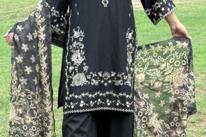 Floral Embroidered 3-Piece Cotton Dress