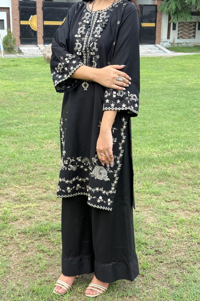 Floral Embroidered 3-Piece Cotton Dress - Image 2