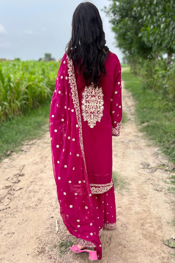 Embroidered Crinkle Chiffon 3-Piece Sharara Dress - Image 5