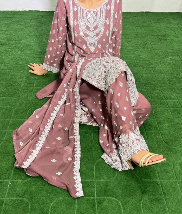 Embroidered Crinkle Chiffon 3-Piece - Image 5