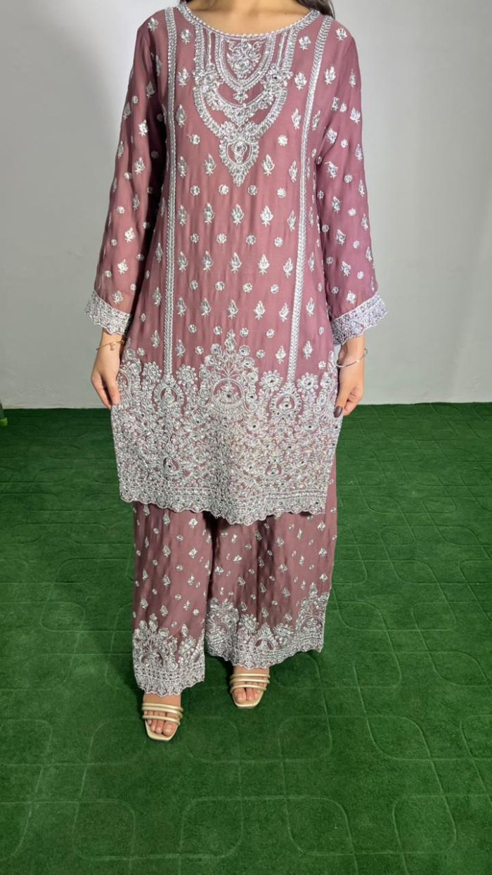 Embroidered Crinkle Chiffon 3-Piece