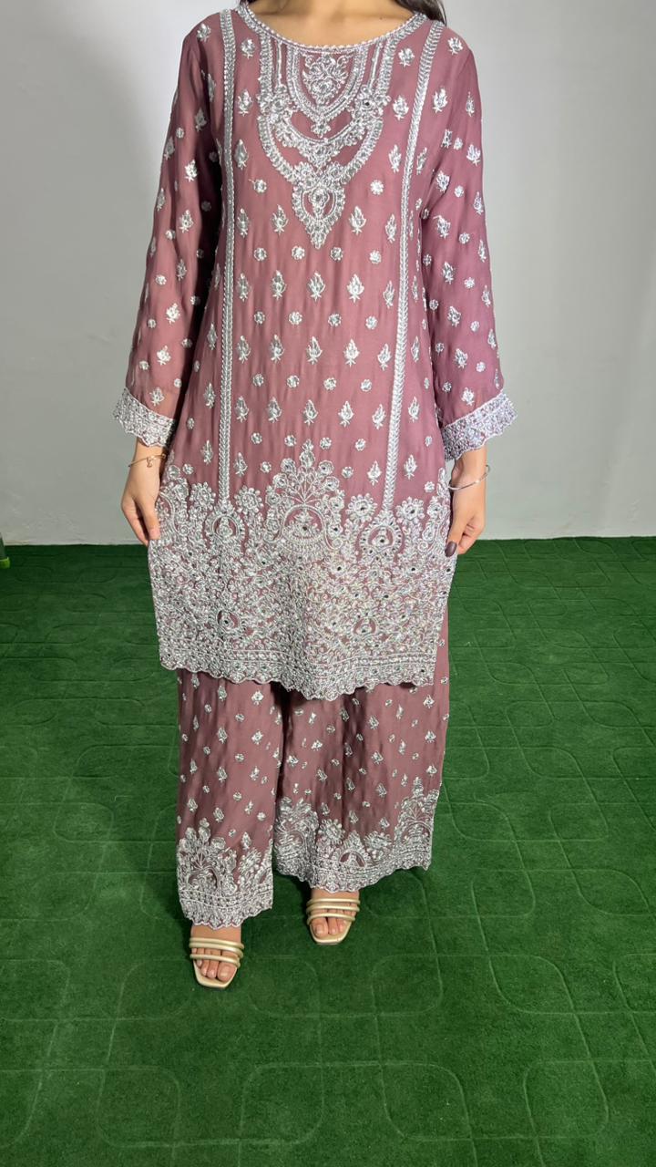 Embroidered Crinkle Chiffon 3-Piece