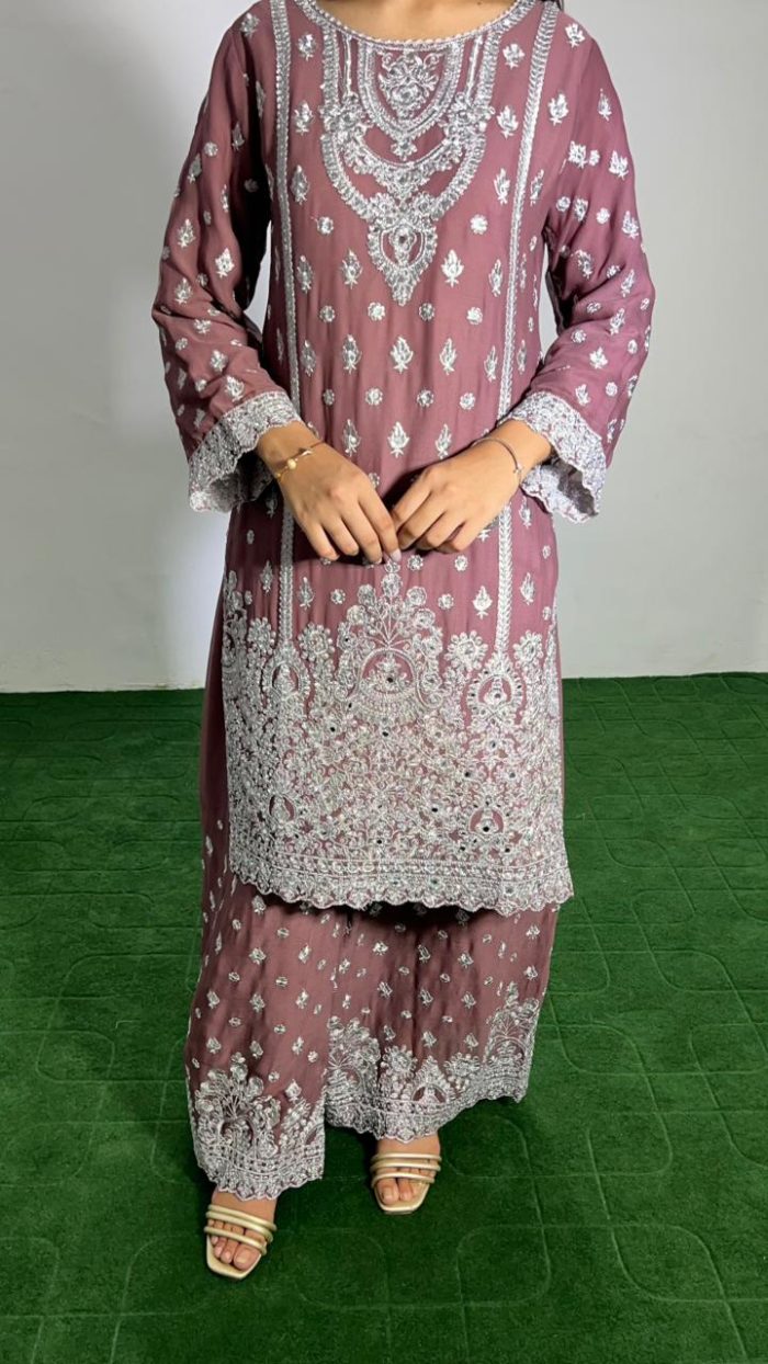 Embroidered Crinkle Chiffon 3-Piece - Image 2