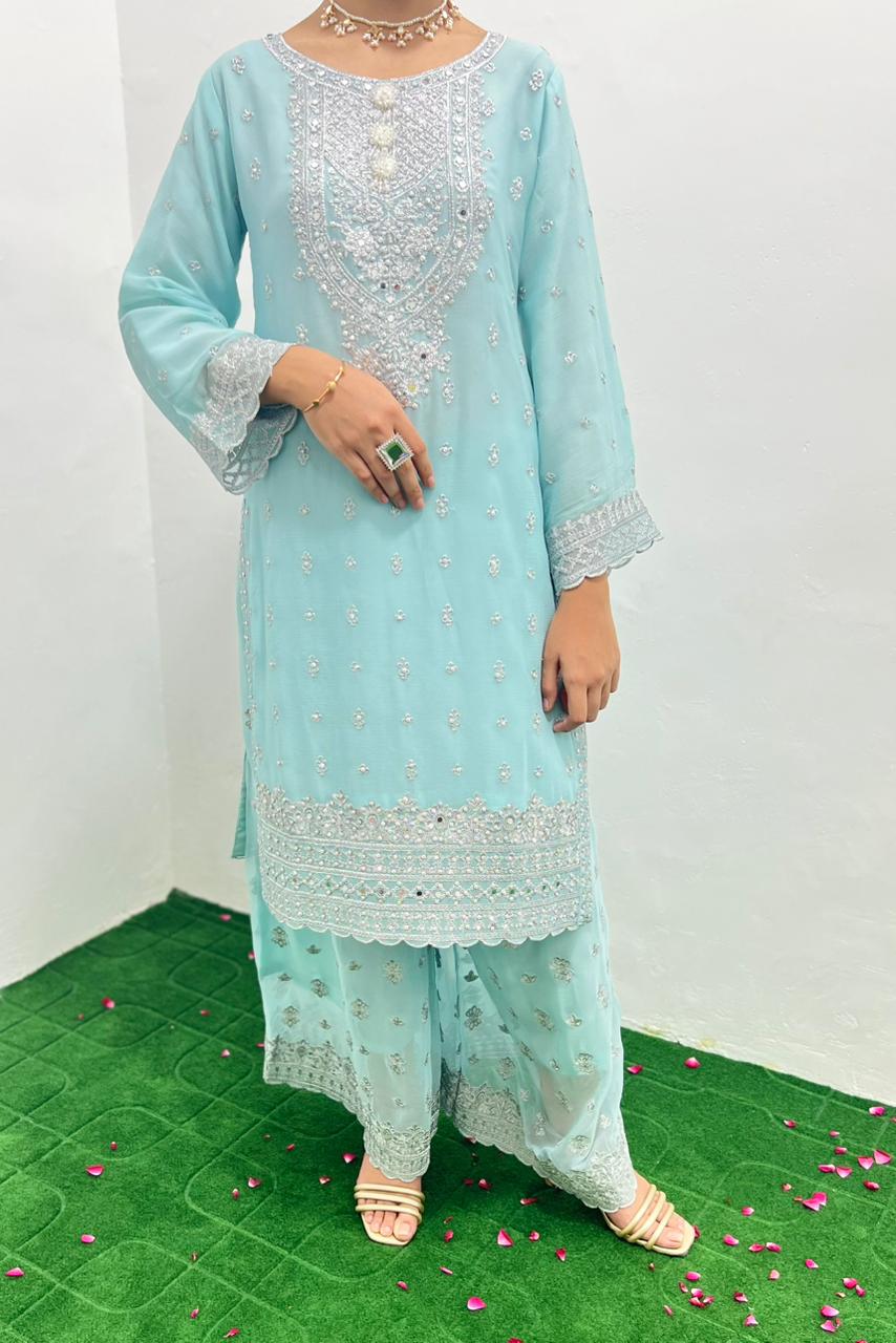 Embroidered Crinkle Chiffon 3-piece