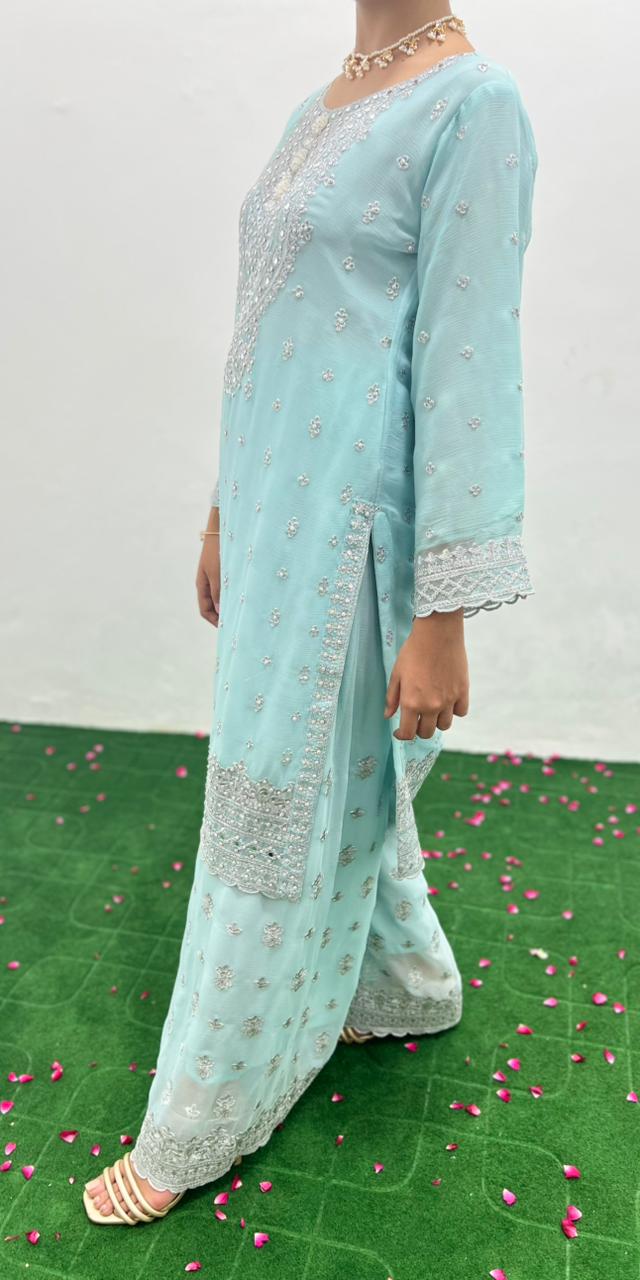 Embroidered Crinkle Chiffon 3-piece
