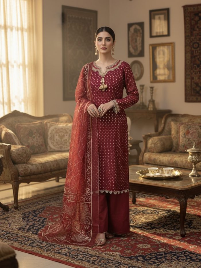 Embroidered Crinkle Chiffon Full Heavy Shirt With Plazo