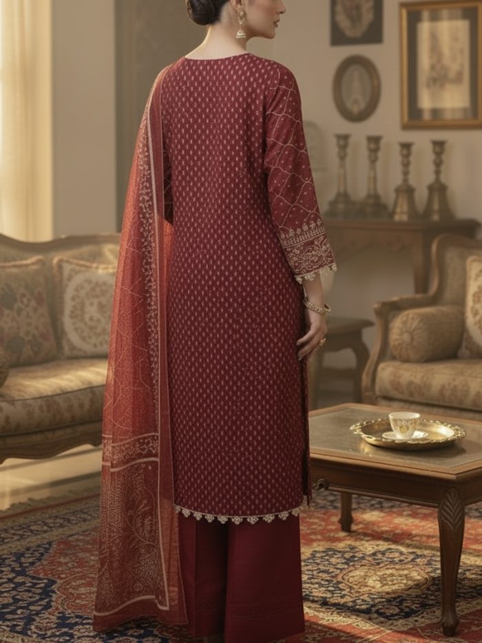 Embroidered Crinkle Chiffon Full Heavy Shirt With Plazo - Image 3