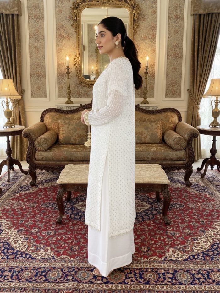 Embroidered Crinkle Chiffon Full Heavy Shirt With PLazo - Image 3
