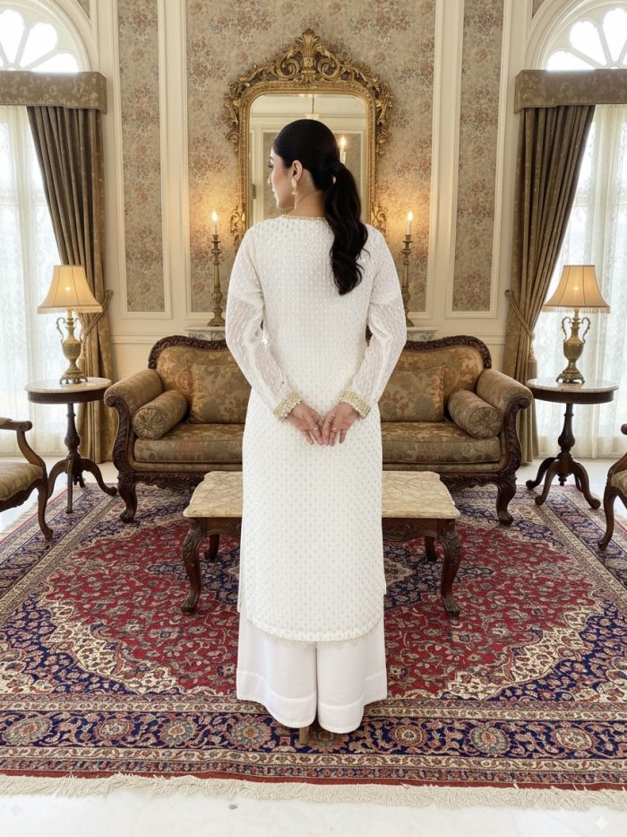 Embroidered Crinkle Chiffon Full Heavy Shirt With PLazo - Image 4