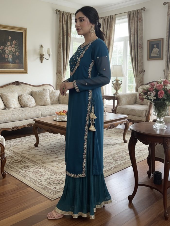 Embroidered Crinkle Chiffon  with Crush Sharara - Image 2
