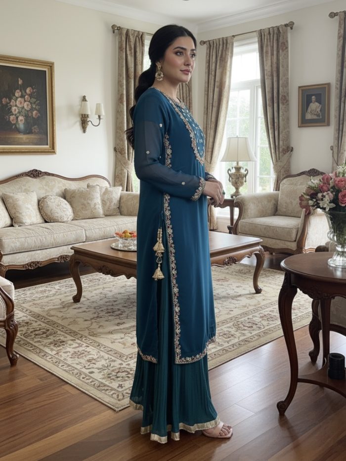 Embroidered Crinkle Chiffon  with Crush Sharara - Image 3