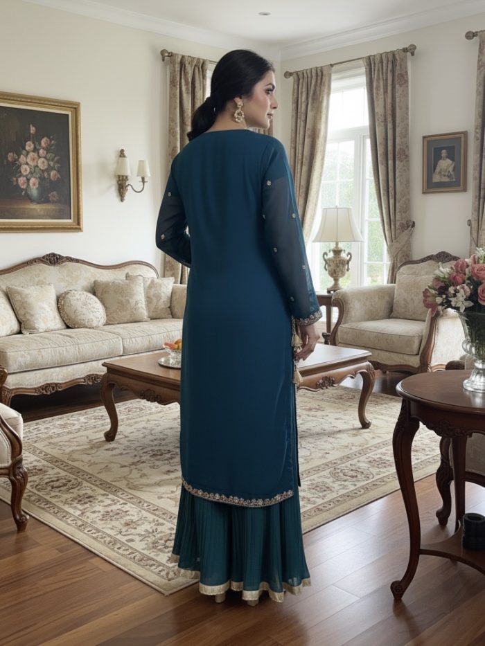 Embroidered Crinkle Chiffon  with Crush Sharara - Image 4