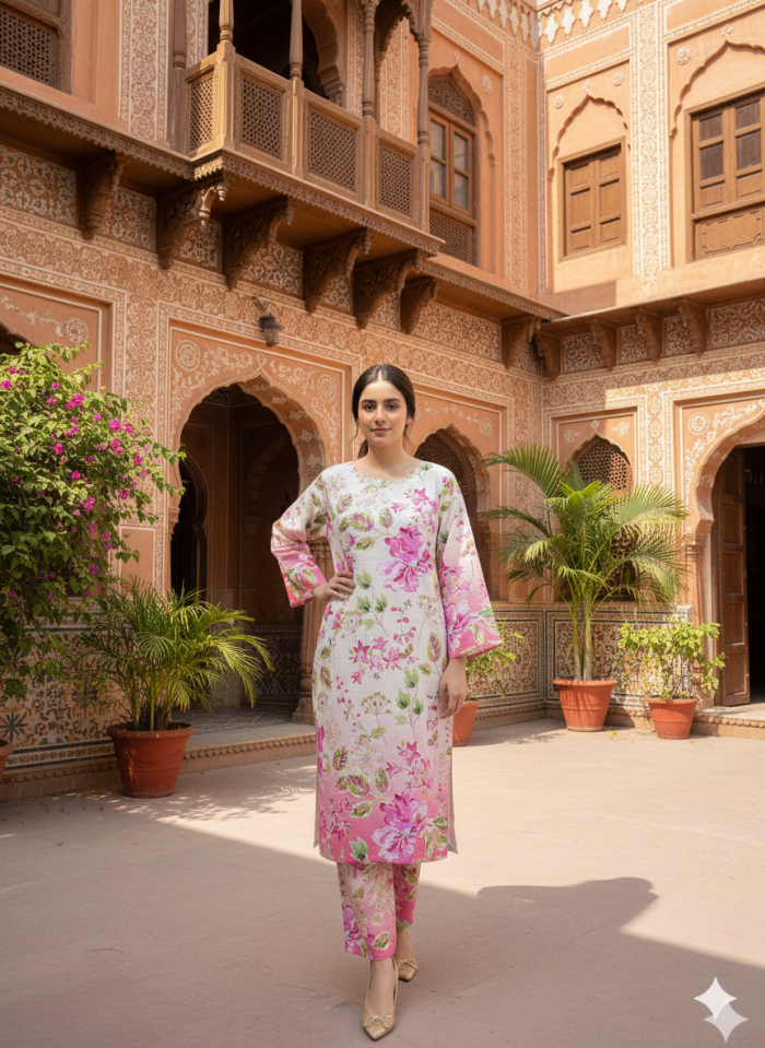 Floral Printed Khaddar 2-Piece Dress