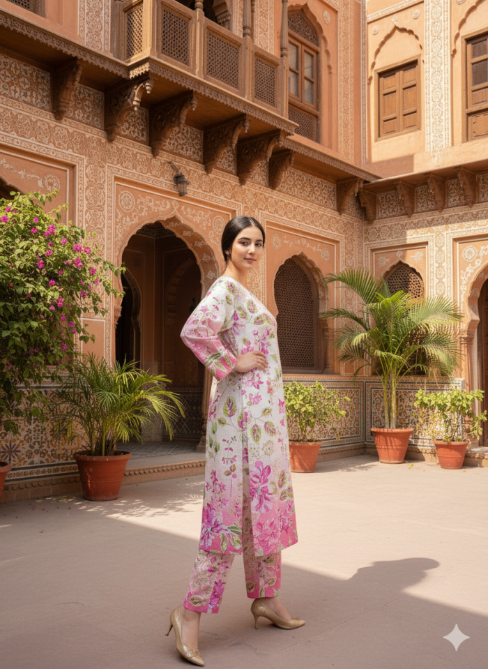 Floral Printed Khaddar 2-Piece Dress - Image 3