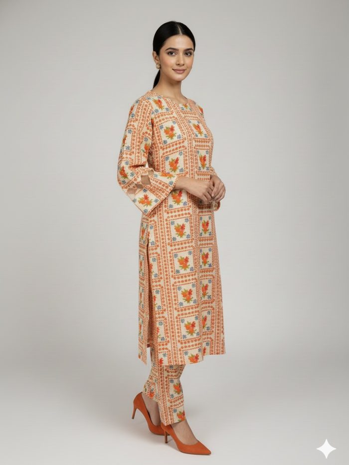 Elegent Printed Khaddar 2-Piece Dress - Image 2