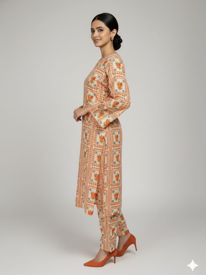 Elegent Printed Khaddar 2-Piece Dress - Image 3